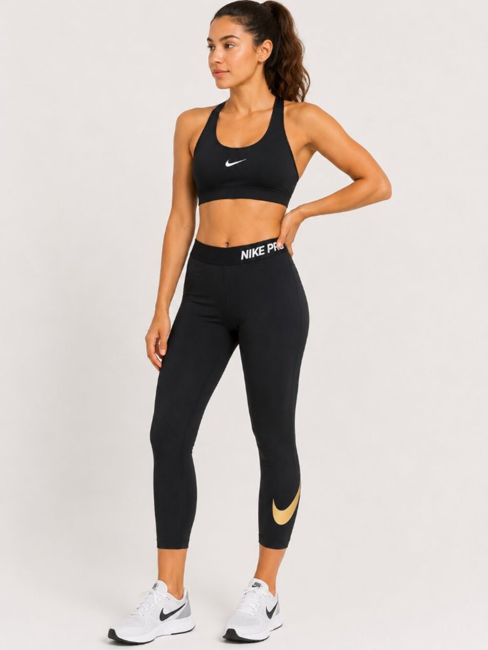 Nike Pro Dri-FIT Cropped Compression Leggings Black Gold M